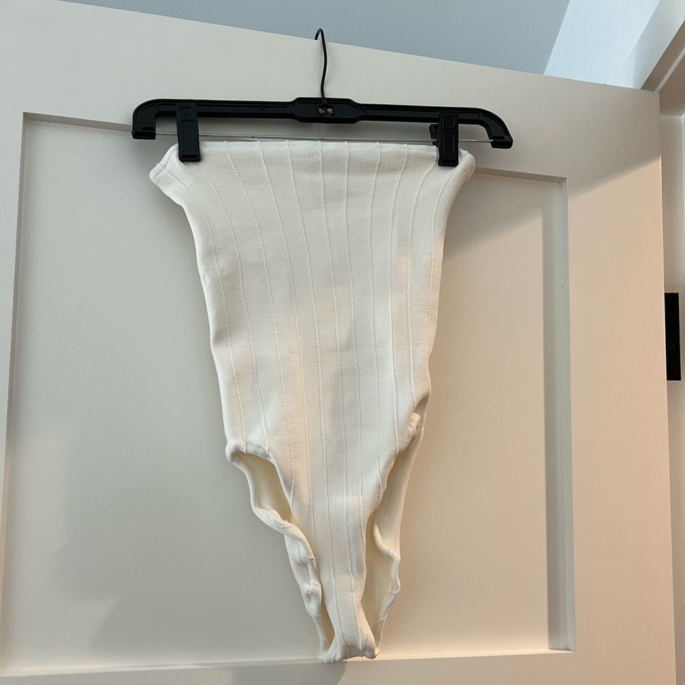 White hunza g strapless one piece, never worn, one size fits all